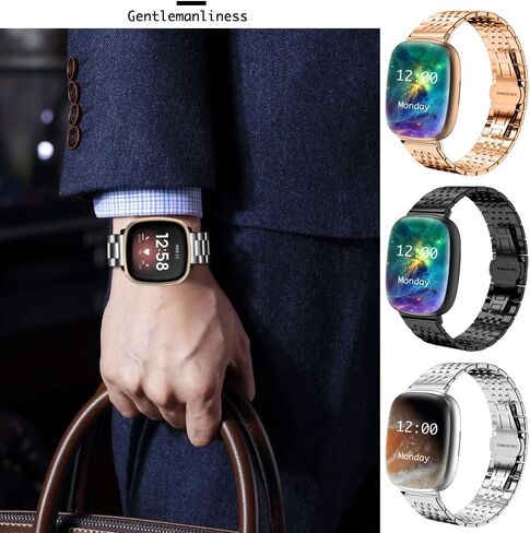 أربطة معدنية Anwey متوافقة مع Fitbit Versa 4/Fitbit Sense 2/Fibit Versa 3/Fitbit Sense، حزام بديل، للنساء والرجال، ستانلس ستيل، فضي، ذهبي، أسود، إكسسوار in Kuwait