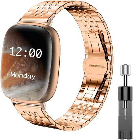 أربطة معدنية Anwey متوافقة مع Fitbit Versa 4/Fitbit Sense 2/Fibit Versa 3/Fitbit Sense، حزام بديل، للنساء والرجال، ستانلس ستيل، فضي، ذهبي، أسود، إكسسوار in Kuwait