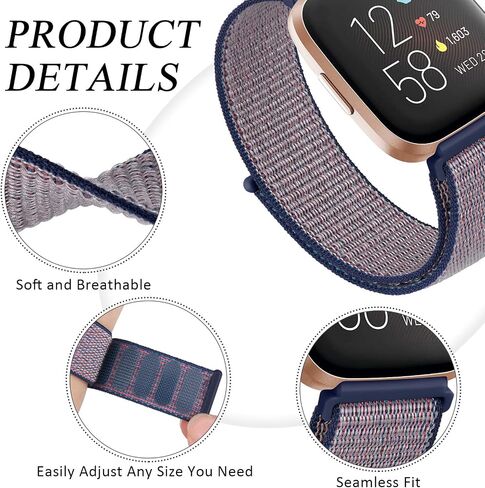 أربطة نايلون لـ Fitbit Versa 2 Bands/Fitbit Versa/Versa Lite/Versa SE للنساء والرجال، أساور معصم بديلة رياضية ناعمة قابلة للتنفس لـ Fitbit Versa 2 in Kuwait