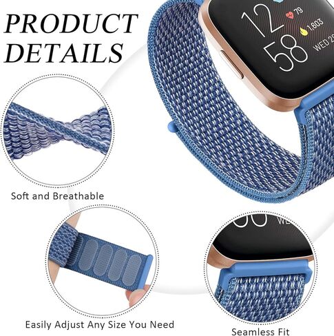 أربطة نايلون لـ Fitbit Versa 2 Bands/Fitbit Versa/Versa Lite/Versa SE للنساء والرجال، أساور معصم بديلة رياضية ناعمة قابلة للتنفس لـ Fitbit Versa 2 in Kuwait