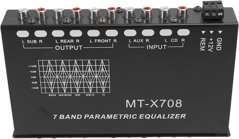 MAKIVI 7 نطاقات معادل صوت السيارة، قابل للتعديل 7 نطاقات EQ مضخم صوت السيارة مع مفتاح اختيار إدخال CD/AUX، أسود in Kuwait