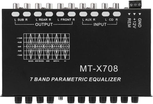 MAKIVI 7 نطاقات معادل صوت السيارة، قابل للتعديل 7 نطاقات EQ مضخم صوت السيارة مع مفتاح اختيار إدخال CD/AUX، أسود in Kuwait