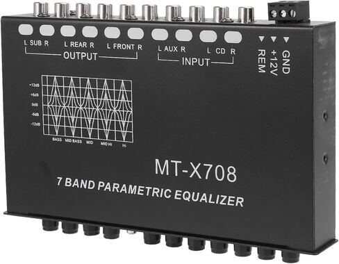 MAKIVI 7 نطاقات معادل صوت السيارة، قابل للتعديل 7 نطاقات EQ مضخم صوت السيارة مع مفتاح اختيار إدخال CD/AUX، أسود in Kuwait