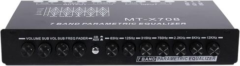 MAKIVI 7 نطاقات معادل صوت السيارة، قابل للتعديل 7 نطاقات EQ مضخم صوت السيارة مع مفتاح اختيار إدخال CD/AUX، أسود in Kuwait