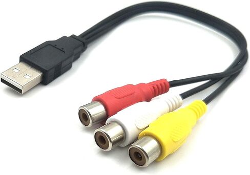 كابل Halokny USB إلى 3 RCA، 8 بوصة USB 2.0 A أنثى إلى 3RCA ذكر بطاقة التقاط الصوت والفيديو AV كابل محول مركب (USB F/3RCA M) in Kuwait