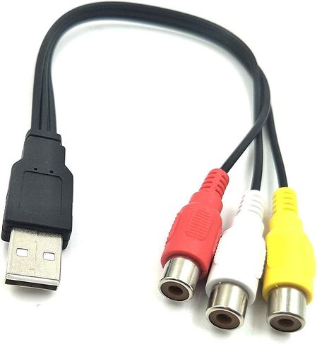 كابل Halokny USB إلى 3 RCA، 8 بوصة USB 2.0 A أنثى إلى 3RCA ذكر بطاقة التقاط الصوت والفيديو AV كابل محول مركب (USB F/3RCA M) in Kuwait