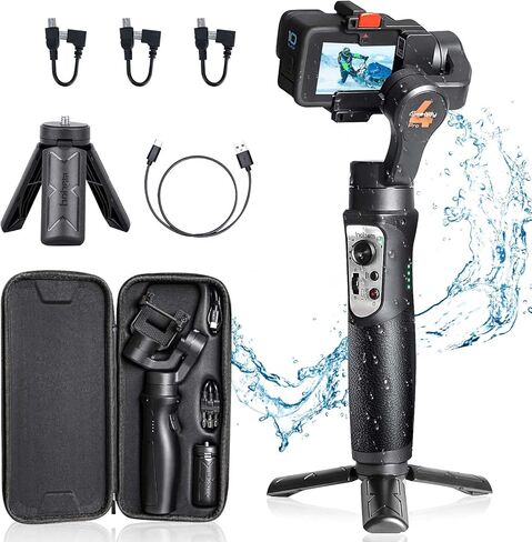 Hohem iSteady Pro 4 Action Camera 3-Axis Gimbal Stabilizer for GoPro 11/10/9/8/7/6/5, Gimble Stabilizer for Osmo Action 3 and Other Action Cameras Support WiFi & Cable Control Inception/Sports Mode in Kuwait