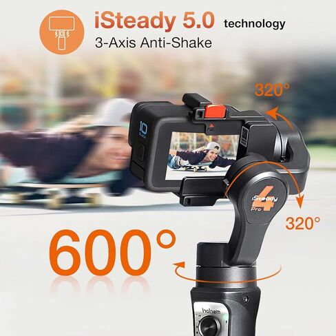 Hohem iSteady Pro 4 Action Camera 3-Axis Gimbal Stabilizer for GoPro 11/10/9/8/7/6/5, Gimble Stabilizer for Osmo Action 3 and Other Action Cameras Support WiFi & Cable Control Inception/Sports Mode in Kuwait