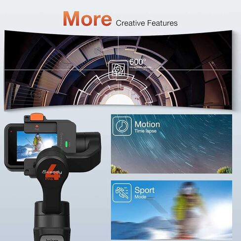 Hohem iSteady Pro 4 Action Camera 3-Axis Gimbal Stabilizer for GoPro 11/10/9/8/7/6/5, Gimble Stabilizer for Osmo Action 3 and Other Action Cameras Support WiFi & Cable Control Inception/Sports Mode in Kuwait