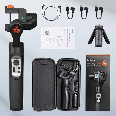 Hohem iSteady Pro 4 Action Camera 3-Axis Gimbal Stabilizer for GoPro 11/10/9/8/7/6/5, Gimble Stabilizer for Osmo Action 3 and Other Action Cameras Support WiFi & Cable Control Inception/Sports Mode in Kuwait