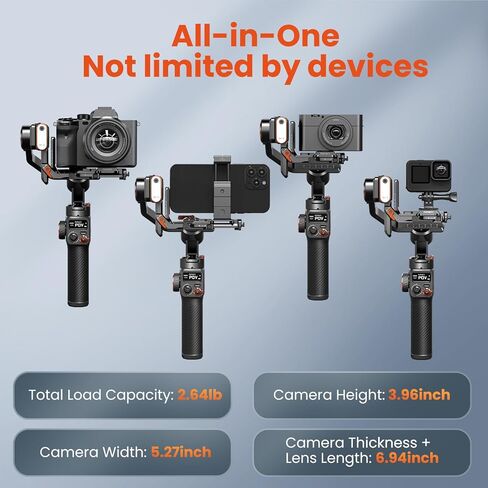 hohem iSteady MT2 Kit Gimbal Stabilizer for Camera, 3-Axis Gimbal for Mirrorless/Pocket Camera/Action Camera/Smartphone, AI Tracker w/CCT/RGB Fill Light, Camera Stabilizer for Canon/Sony/Nikon/iPhone in Saudi Arabia