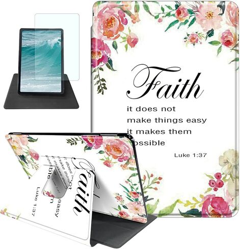 Rossy Case for 6.8" Kindle Paperwhite (11th Generation 2021) and Kindle Paperwhite Signature Edition + Screen Protector 360 Degree Rotating Swivel Cover with Auto Sleep/Wake,1-37 Bible Verse Christian in Kuwait