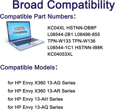 SUNNEAR L08496-855 KC04XL بطارية كمبيوتر محمول ل HP Envy X360 13-AG 13M-AQ 13-AR 13-AH 13-AQ 13-ah0051wm 13-ag0001la سلسلة HSTNN-DB8P HSTNN-IB8K KC04053XL L08544-1C1 L08544-2B1 T PN-W133 تي بي إن -W136 in Saudi Arabia
