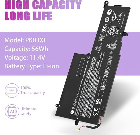 PK03XL بطارية لجهاز HP Spectre X360 789116-005 hp بطارية 13-4101dx 13-4102dx 13-4103dx 13-4100dx 3-4110dx 13-4116dx 13-4193dx 13-4003dx 13-4002dx 13-4005 دي إكس إنفي X360 13-y0xx 13-y023cl 788237 -2C3 in Kuwait