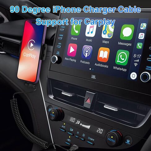 Coiled Lightning Cable 90 Degree Apple Carplay Support & MFi Certified, Right Angle Coiled iPhone Charger Cable for Car Short USB to Lightning Cable with Data for iPhone 14 13 12 11 8 7 6 Pro Max iPad in Kuwait