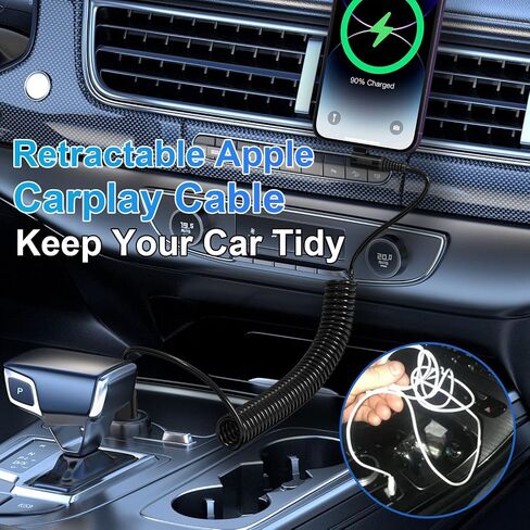 Coiled Lightning Cable 90 Degree Apple Carplay Support & MFi Certified, Right Angle Coiled iPhone Charger Cable for Car Short USB to Lightning Cable with Data for iPhone 14 13 12 11 8 7 6 Pro Max iPad in Kuwait