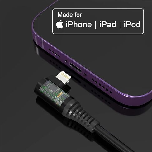 Coiled Lightning Cable 90 Degree Apple Carplay Support & MFi Certified, Right Angle Coiled iPhone Charger Cable for Car Short USB to Lightning Cable with Data for iPhone 14 13 12 11 8 7 6 Pro Max iPad in Kuwait