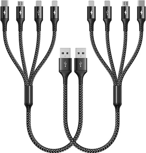 RULUS Short Multi Charging Cable [2Pack/35CM] Multi USB Cable 4 in 1 Multi Charger Fast Charger Cord Braided Universal USB Charger Cable with IP/Type C/Micro USB Port for Cell Phones Tablets & More in Saudi Arabia