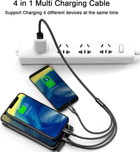 RULUS Short Multi Charging Cable [2Pack/35CM] Multi USB Cable 4 in 1 Multi Charger Fast Charger Cord Braided Universal USB Charger Cable with IP/Type C/Micro USB Port for Cell Phones Tablets & More in Saudi Arabia