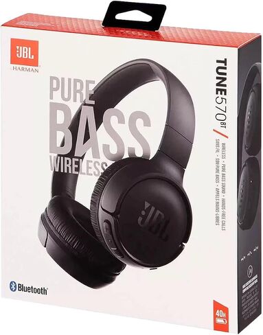 JBL Tune 570BT On-Ear Wireless Bluetooth Headphones with Pure Bass Stereo Sound, Includes Cleaning Cloth - Black(JBLT570BTBLKAM-CC) in Saudi Arabia