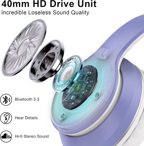 JOMILIN B9 Bluetooth Headphones Over-Ear, 3 EQ Music Modes and 50H Playtime Wireless Headphones with Mic, Hi-fi Stereo Lightweight Folding Headset, Volume Control for Travel Tablet PC (Rose Gold) in Kuwait