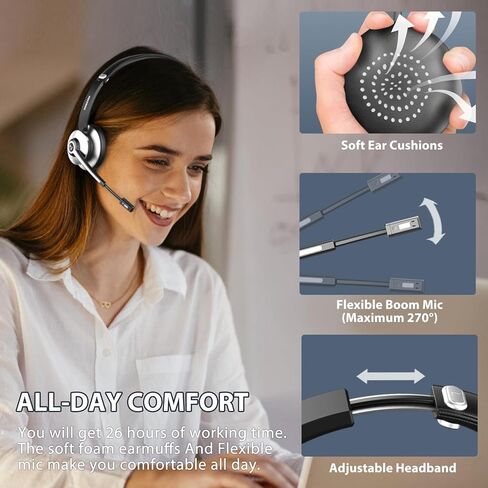 Vonztek Wireless Headset with Microphone for PC，Bluetooth Headset with Mic Mute & Noise Canceling, Wireless Headphones with USB Dongle for Work from Home/Laptop/Office/Cell Phone/Zoom/Ms Teams/Skype in Kuwait