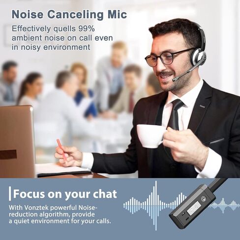 Vonztek Wireless Headset with Microphone for PC，Bluetooth Headset with Mic Mute & Noise Canceling, Wireless Headphones with USB Dongle for Work from Home/Laptop/Office/Cell Phone/Zoom/Ms Teams/Skype in Kuwait