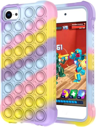 iPod Touch Case Cover Compatible with iPod Touch 7th & 6th & 5th Generation, WOGROO 3-in-1 Heavy Duty Shockproof Rugged Bubble Sensory Protective Cover for Girls Women Kids Boys Children - Rainbow in Saudi Arabia