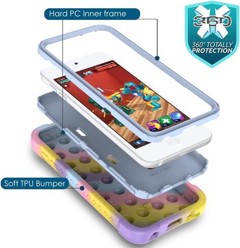 iPod Touch Case Cover Compatible with iPod Touch 7th & 6th & 5th Generation, WOGROO 3-in-1 Heavy Duty Shockproof Rugged Bubble Sensory Protective Cover for Girls Women Kids Boys Children - Rainbow in Saudi Arabia