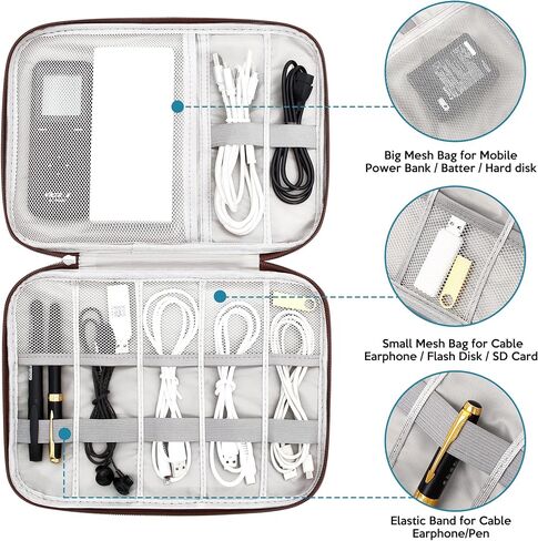 Electronics Organizer Small Travel Cable Organizer Bag Compact Waterproof Electronic Accessories Cord Case for Hard Drives, Cables, Cords, Chargers in Saudi Arabia