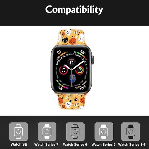 أحزمة رياضية للهالوين متوافقة مع ساعة Apple 38 مم 40 مم 41 مم 42 مم 44 مم 45 مم، أساور معصم بديلة لحزام رياضي مقاوم للماء من السيليكون الناعم مع جميع سلاسل iWatch in Kuwait