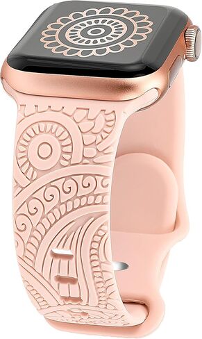 سوار TOYOUTHS Boho منقوش متوافق مع سوار ساعة Apple 45 مم 44 مم 42 مم 49 مم للنساء والفتيات، أشرطة زهور رياضية مصممة من السيليكون الغربي لسلسلة iWatch 8/7/6/5/4/3/2/1/SE/Ultra، أبيض in Kuwait