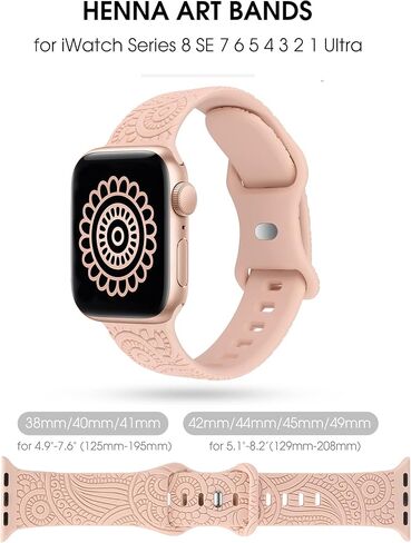 سوار TOYOUTHS Boho منقوش متوافق مع سوار ساعة Apple 45 مم 44 مم 42 مم 49 مم للنساء والفتيات، أشرطة زهور رياضية مصممة من السيليكون الغربي لسلسلة iWatch 8/7/6/5/4/3/2/1/SE/Ultra، أبيض in Kuwait