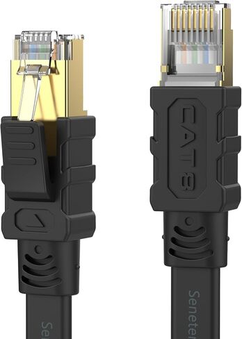 Senetem Cat 8 Ethernet Cable 25FT, 40Gbps Flat RJ45 LAN Network Cable | Flat shielded Cat 8 cable supports 40Gbps/2000MHz for gaming/PC/PS5/4/3/ Xbox/modem and router. Outdoor & indoor patch cord in Kuwait