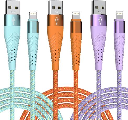 سلك شاحن iPhone طويل بطول 6 أقدام و3 عبوات من كابل Lightning معتمد من Apple MFi سلك شحن سريع مجدول من النايلون متوافق مع iPhone 14 13 12 11 Pro Max XR XS X 8 7 6 Plus SE iPad والمزيد in Kuwait