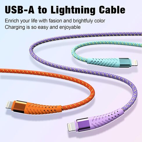 سلك شاحن iPhone طويل بطول 6 أقدام و3 عبوات من كابل Lightning معتمد من Apple MFi سلك شحن سريع مجدول من النايلون متوافق مع iPhone 14 13 12 11 Pro Max XR XS X 8 7 6 Plus SE iPad والمزيد in Kuwait
