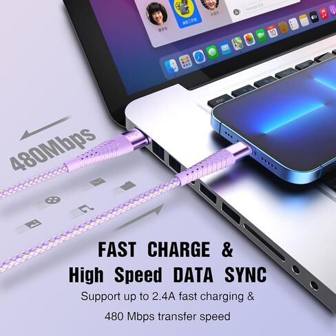 سلك شاحن iPhone طويل بطول 6 أقدام و3 عبوات من كابل Lightning معتمد من Apple MFi سلك شحن سريع مجدول من النايلون متوافق مع iPhone 14 13 12 11 Pro Max XR XS X 8 7 6 Plus SE iPad والمزيد in Kuwait