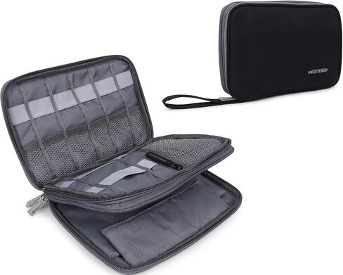 Wooum Cable and Electronic Accessories Storage Bag, Carrying and Traveling Case for Wires Charger USB Digital Gadget Power Bank Earphone Cable, Pen Storage Bags 26X18X2.5Cm Black in Saudi Arabia