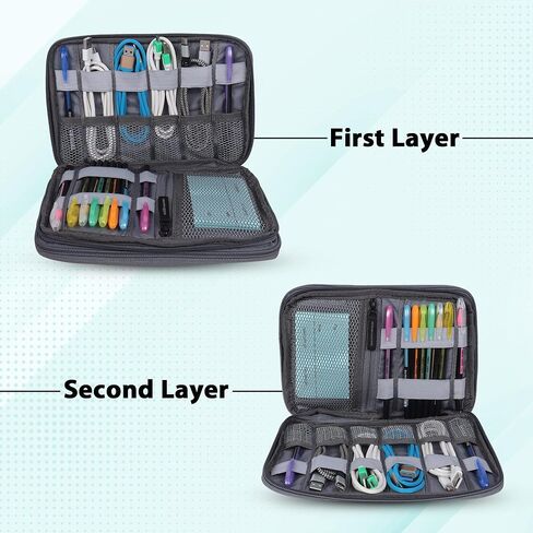 Wooum Cable and Electronic Accessories Storage Bag, Carrying and Traveling Case for Wires Charger USB Digital Gadget Power Bank Earphone Cable, Pen Storage Bags 26X18X2.5Cm Black in Saudi Arabia