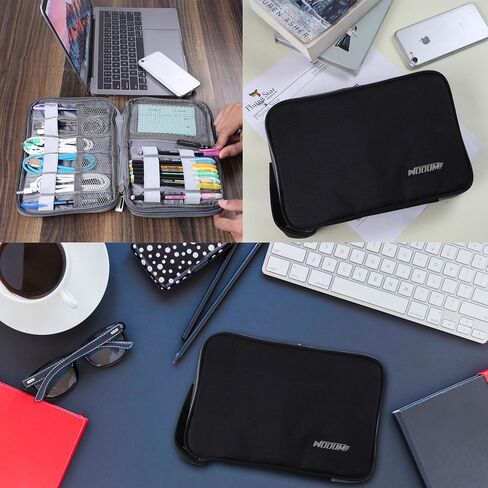 Wooum Cable and Electronic Accessories Storage Bag, Carrying and Traveling Case for Wires Charger USB Digital Gadget Power Bank Earphone Cable, Pen Storage Bags 26X18X2.5Cm Black in Saudi Arabia