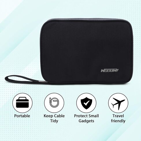 Wooum Cable and Electronic Accessories Storage Bag, Carrying and Traveling Case for Wires Charger USB Digital Gadget Power Bank Earphone Cable, Pen Storage Bags 26X18X2.5Cm Black in Saudi Arabia