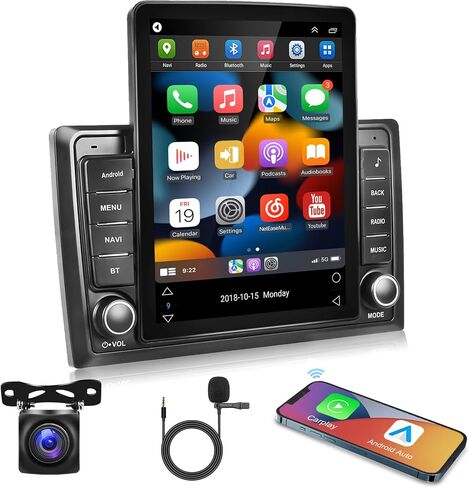 ستيريو سيارة أندرويد 9.5 بوصة مع Carplay Android Auto، شاشة تعمل باللمس METEESER وحدة رأس مزدوجة Din مع نظام ملاحة GPS، واي فاي، صوت هاي فاي، راديو FM/RDS، شاشة مقسمة + كاميرا احتياطية، in Saudi Arabia