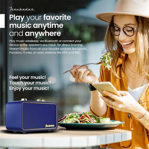 ترينبادر مكبر صوت بلوتوث ريترو مع راديو، مكبر صوت بلوتوث لاسلكي محمول للمنزل والمكتب والسفر في الهواء الطلق، صوت ستيريو أفضل، بلوتوث 5.0، وقت تشغيل 12 ساعة، تصميم مكبر صوت كلاسيكي خشبي in Kuwait