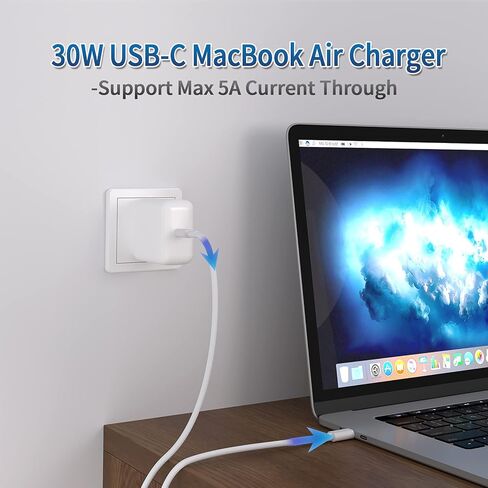 30W USB C Fast Charger Compatible with iPad Pro 12.9, 11 inch 2021/2020/2018, New Air 5th/4th, MacBook Air 13 inch, 12 inch Power Adapter with 8FT USB C to C Charging Cable in Saudi Arabia