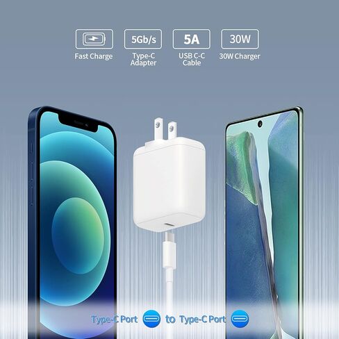 30W USB C Fast Charger Compatible with iPad Pro 12.9, 11 inch 2021/2020/2018, New Air 5th/4th, MacBook Air 13 inch, 12 inch Power Adapter with 8FT USB C to C Charging Cable in Saudi Arabia