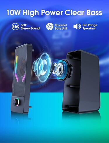 Computer Speakers, RGB Gaming Desktop Speakers with 7Color Backlit, 10W USB Powered Volume Control Monitor Speaker, 2.0CH Stereo Laptop Speaker, Bluetooth&USB Audio for PC, Monitor, Mac, Tablet, Phone in Kuwait