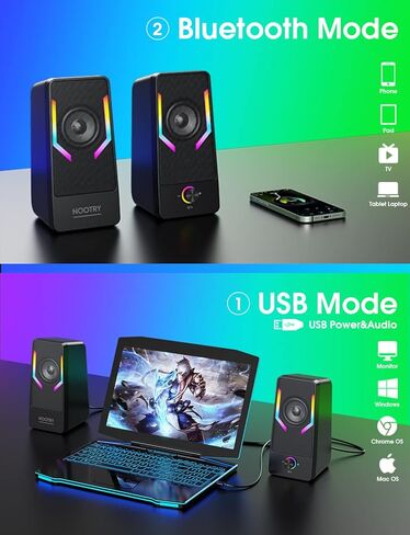 Computer Speakers, RGB Gaming Desktop Speakers with 7Color Backlit, 10W USB Powered Volume Control Monitor Speaker, 2.0CH Stereo Laptop Speaker, Bluetooth&USB Audio for PC, Monitor, Mac, Tablet, Phone in Kuwait