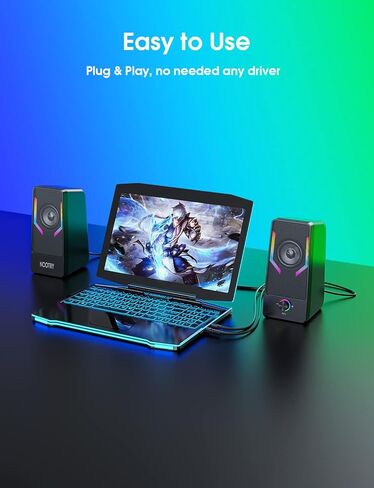 Computer Speakers, RGB Gaming Desktop Speakers with 7Color Backlit, 10W USB Powered Volume Control Monitor Speaker, 2.0CH Stereo Laptop Speaker, Bluetooth&USB Audio for PC, Monitor, Mac, Tablet, Phone in Kuwait