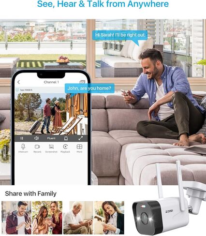 كاميرا ZOSI ZG1804E 4MP إضافية مع صوت، كاميرا أمان PoE سلكية خارجية مع رؤية ليلية، اكتشاف ذكي للإنسان، IP66 مقاومة للطقس، وصول عن بعد، تعمل فقط مع نظام ZOSI PoE NVR (ZR08UC) in Saudi Arabia