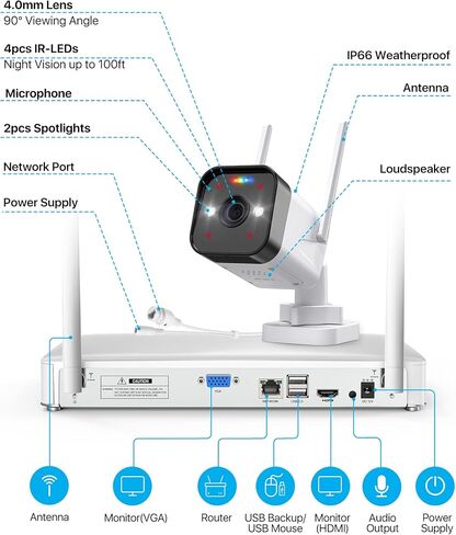 كاميرا ZOSI ZG1804E 4MP إضافية مع صوت، كاميرا أمان PoE سلكية خارجية مع رؤية ليلية، اكتشاف ذكي للإنسان، IP66 مقاومة للطقس، وصول عن بعد، تعمل فقط مع نظام ZOSI PoE NVR (ZR08UC) in Saudi Arabia